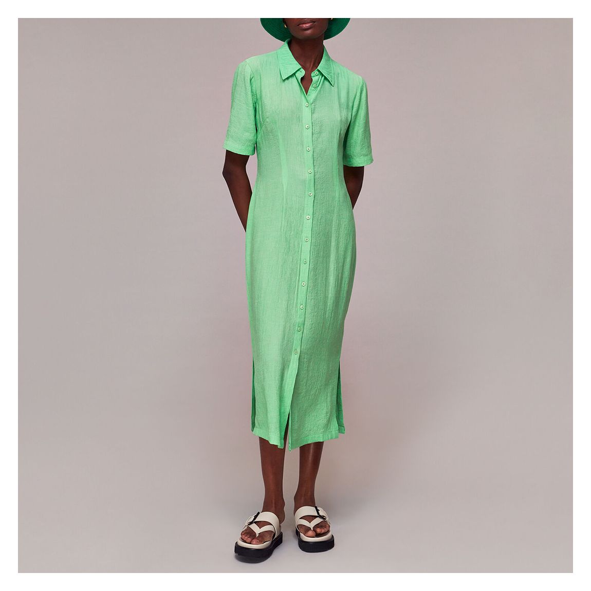 Green Millie Plisse Shirt Dress main product photo