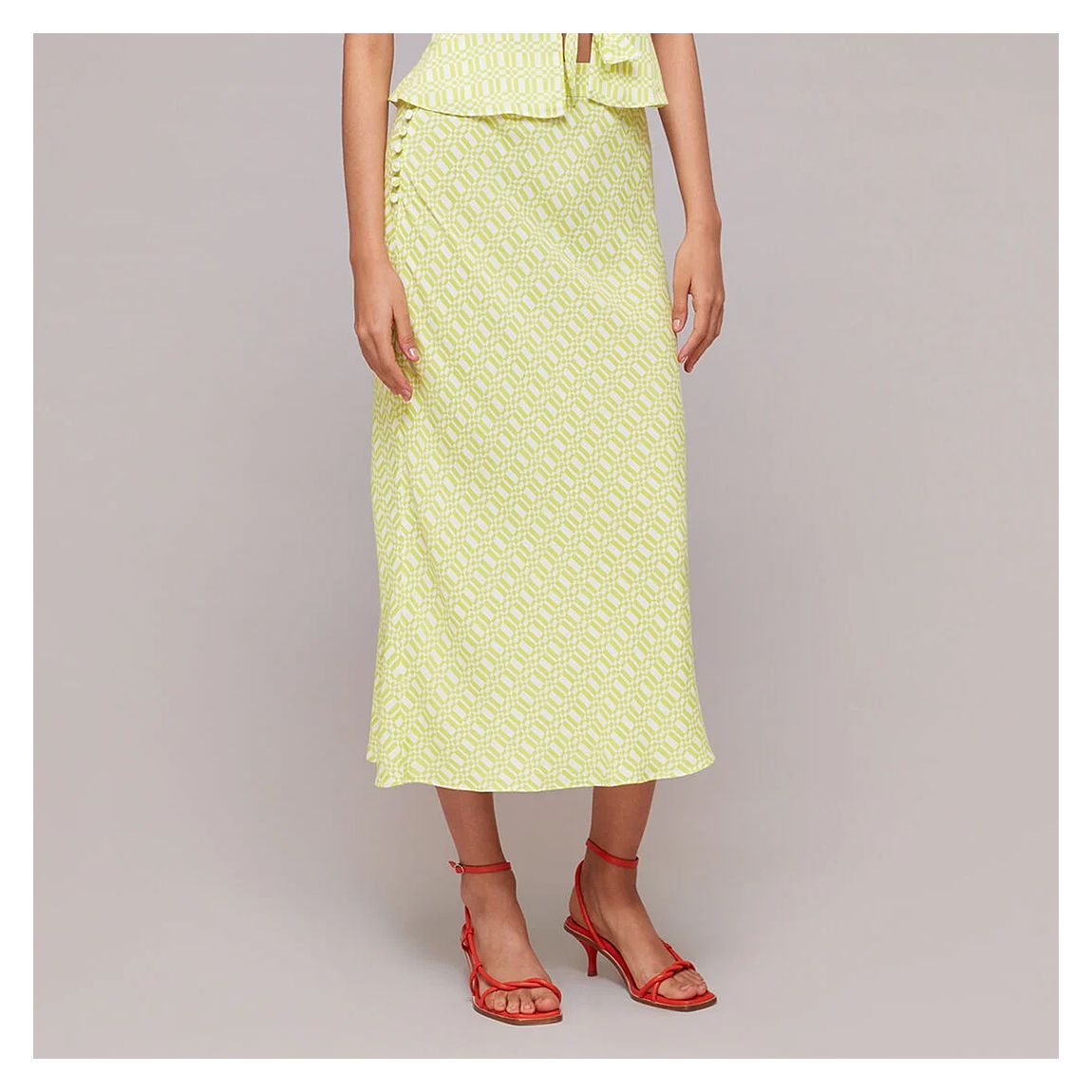 Yellow Link Check Side Button Skirt main product photo