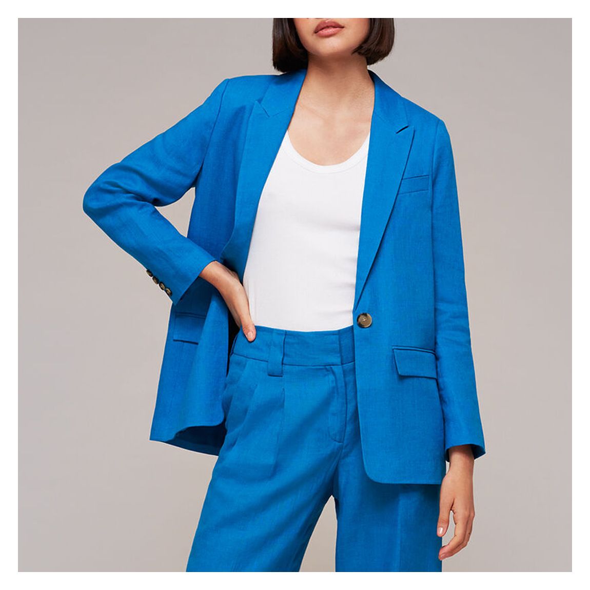 Blue Petite Lucy Linen Blazer main product photo