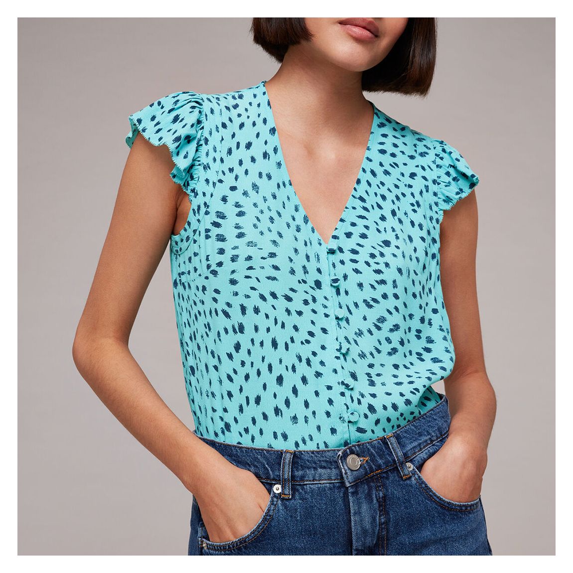 Blue Speckled Spot Frill Top main product photo