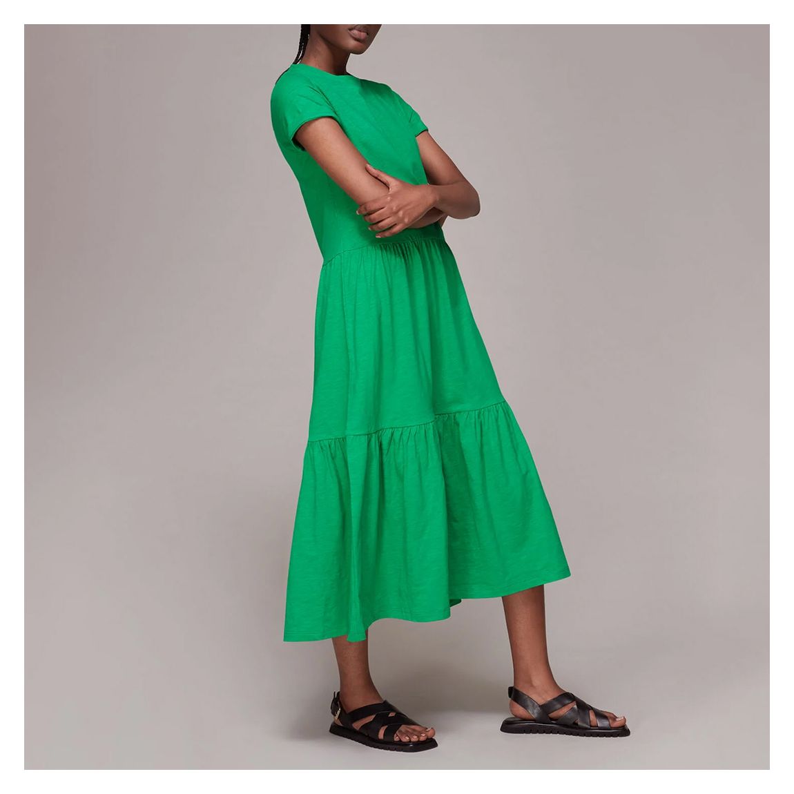 Green Tiered Cotton Midi Dress main product photo