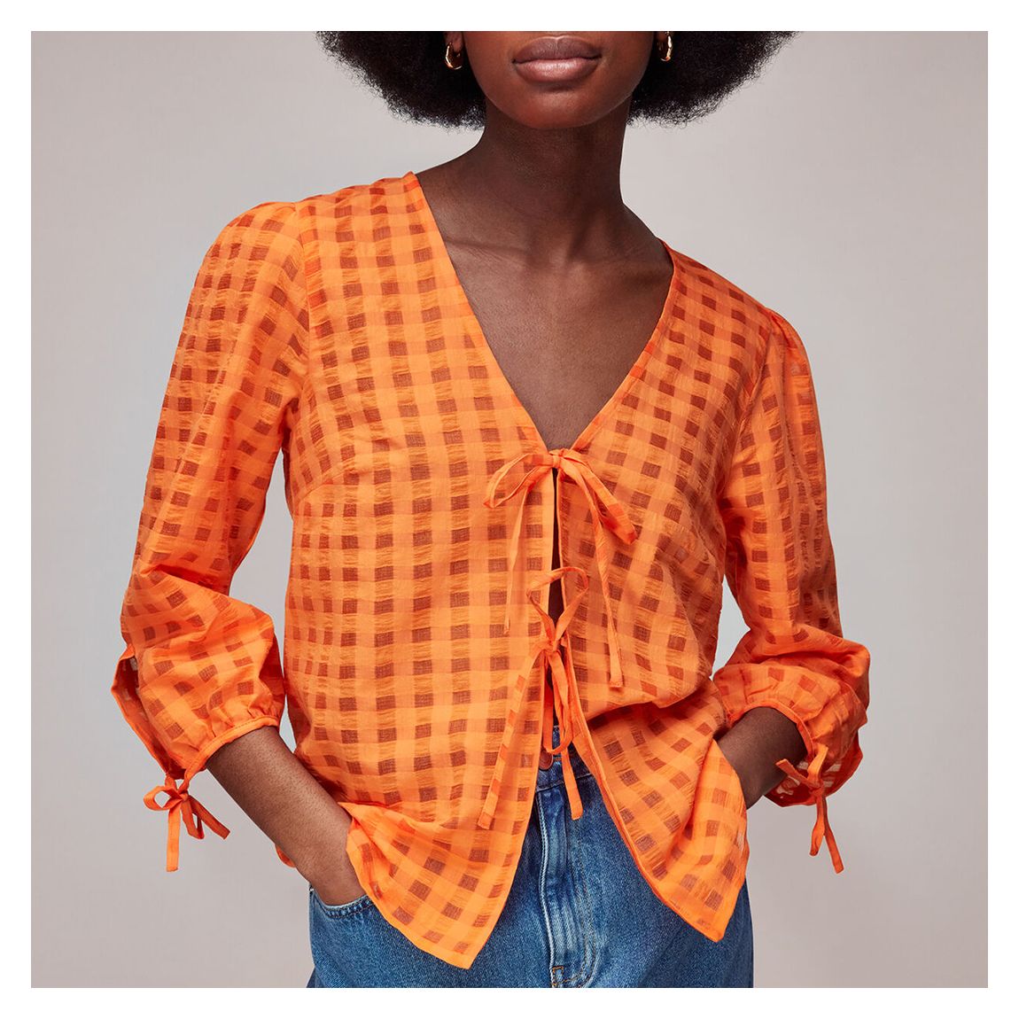 Orange Gina Seersucker Cotton Blend Blouse main product photo