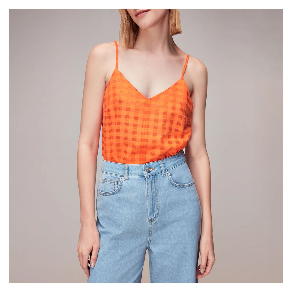 Orange Seersucker Cami Cotton Blend Top main product photo