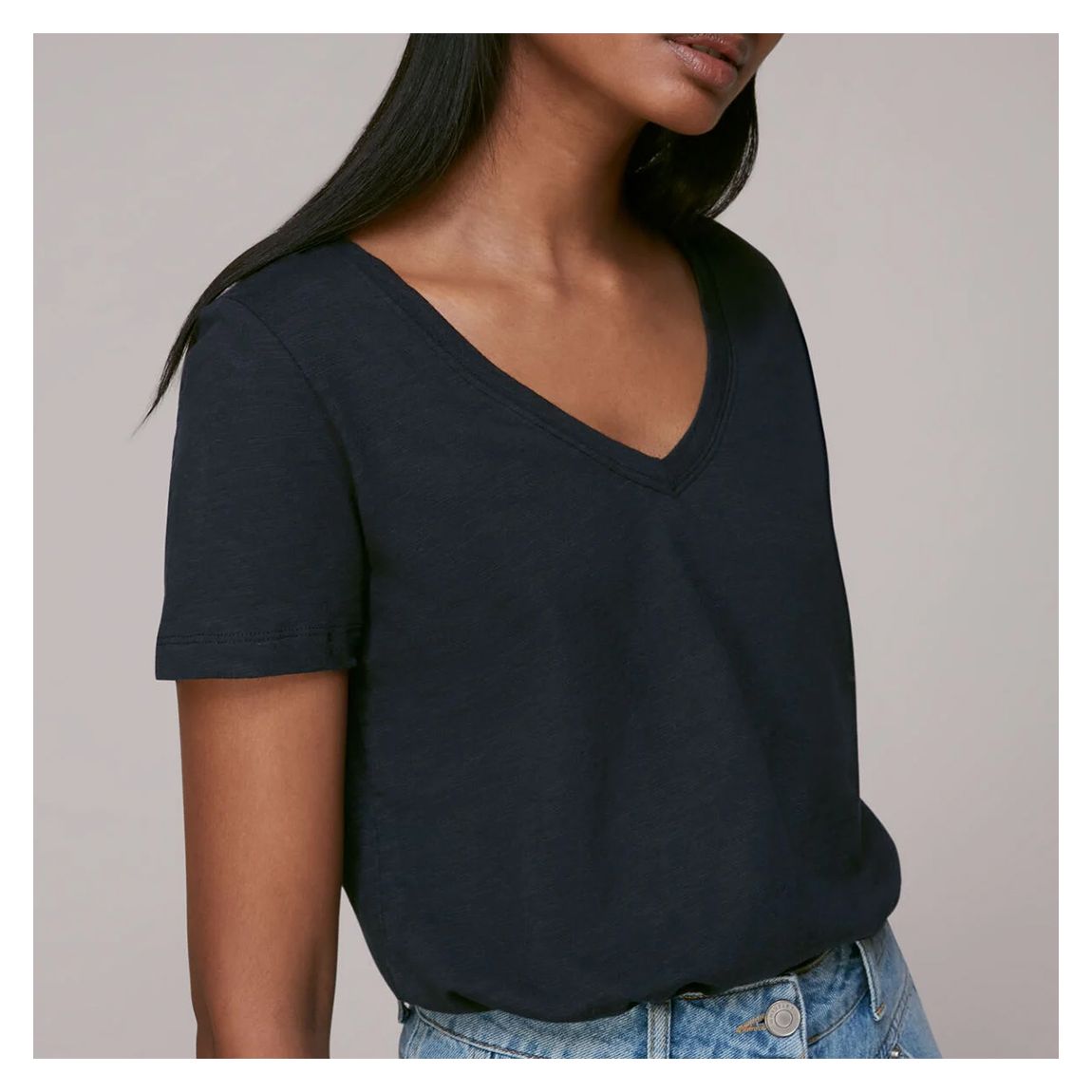 Navy Sophie V-Neck Cotton T-Shirt main product photo