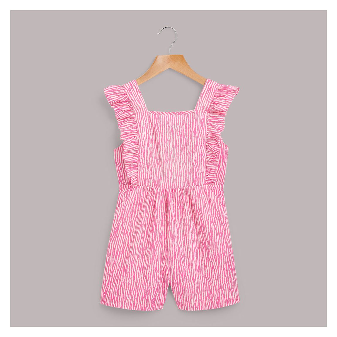 Girl's Pink Meg Frill Cotton Playsuit main product photo