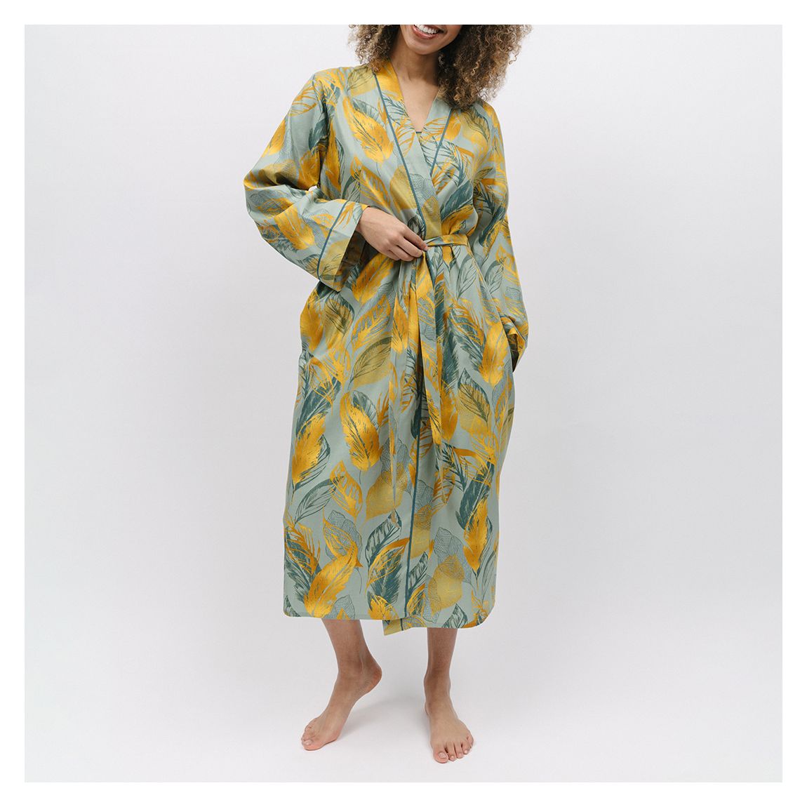 Green Hannah Leaf Print Dressing Gown main product photo