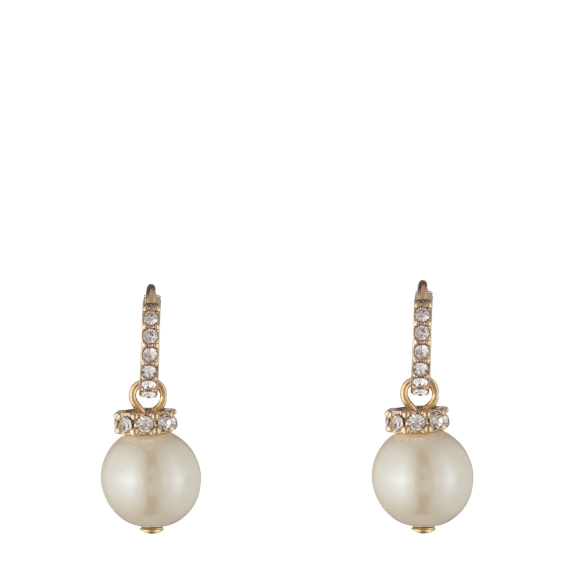 Gold and Pearl Pave Huggies Earrings main product photo