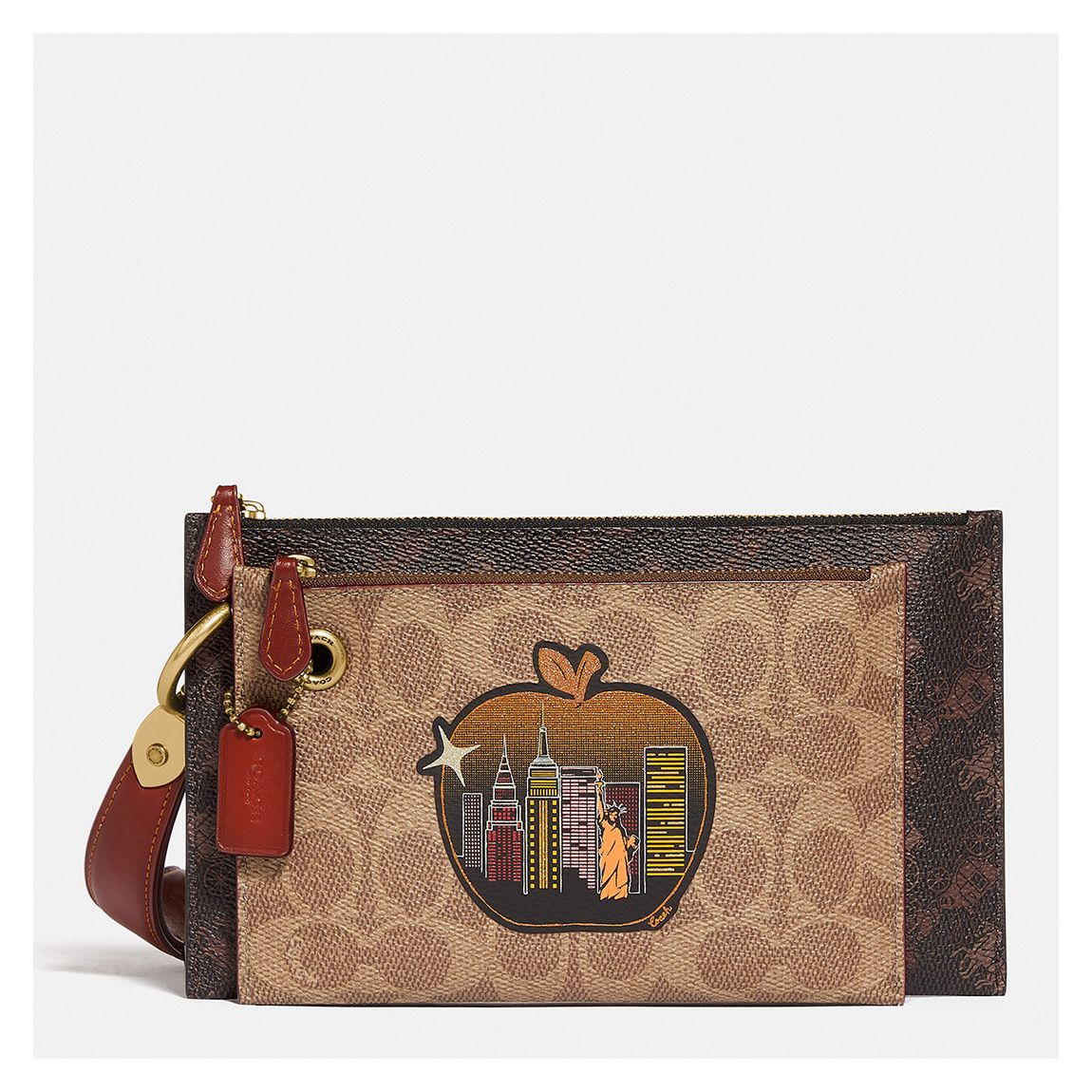 Tan Truffle Multi Signature Carriage Big Apple Skyline Double Slim Wristlet main product photo