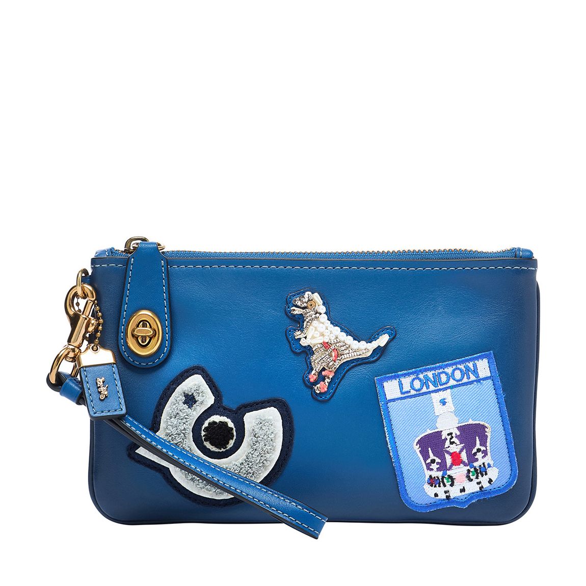 Blue Varsity Patches Turnlock Wristlet 21 main product photo