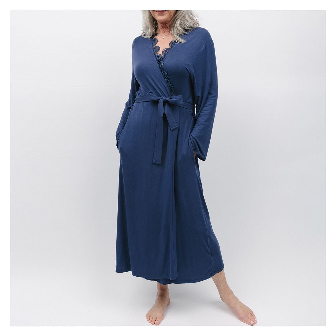 Winnie Lace Trim Jersey Long Dressing Gown main product photo