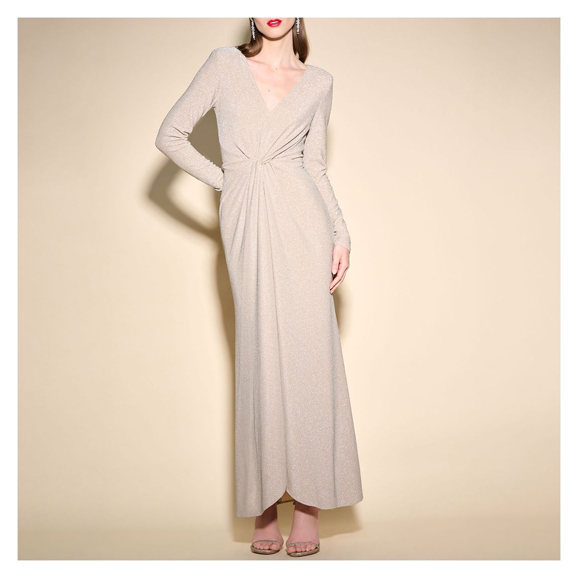 Nude V-Neck Midi Dress main product photo