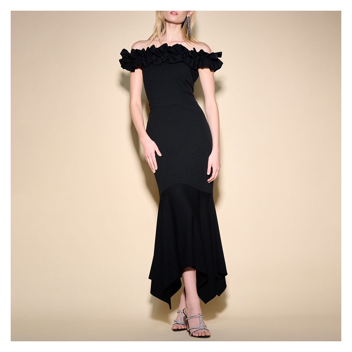 Black Off Shoulder Midi Dress main product photo
