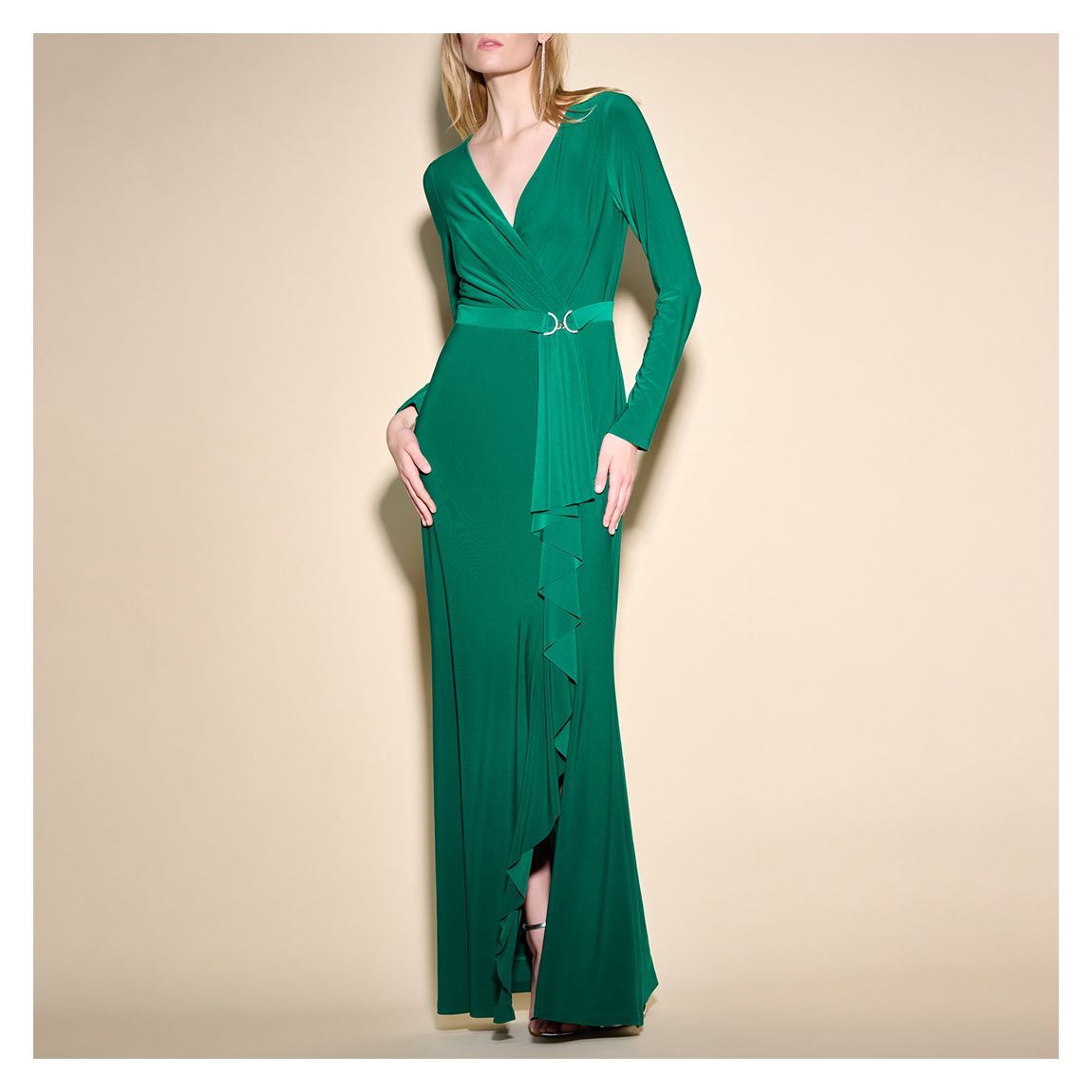 Green V-Neck Frill Midi Dress main product photo