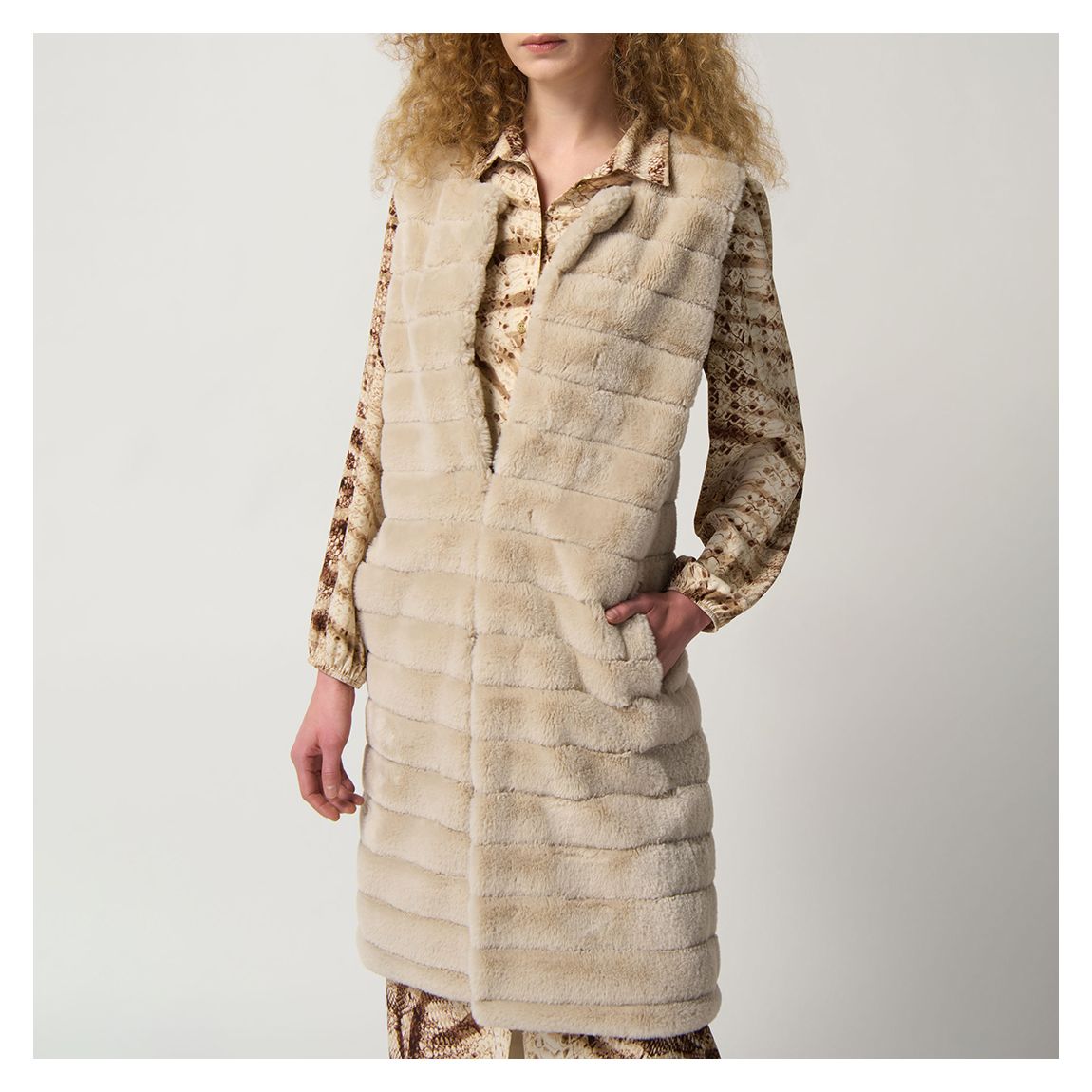 Beige Faux Fur Longline Gilet main product photo