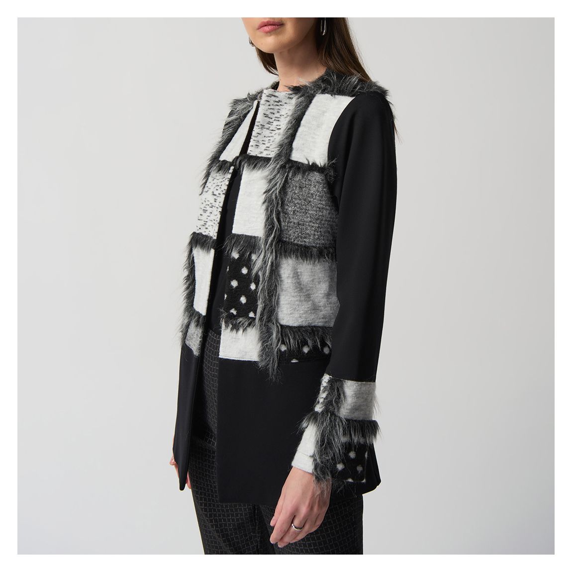 Black and Grey Faux Fur Cropped Coat main product photo
