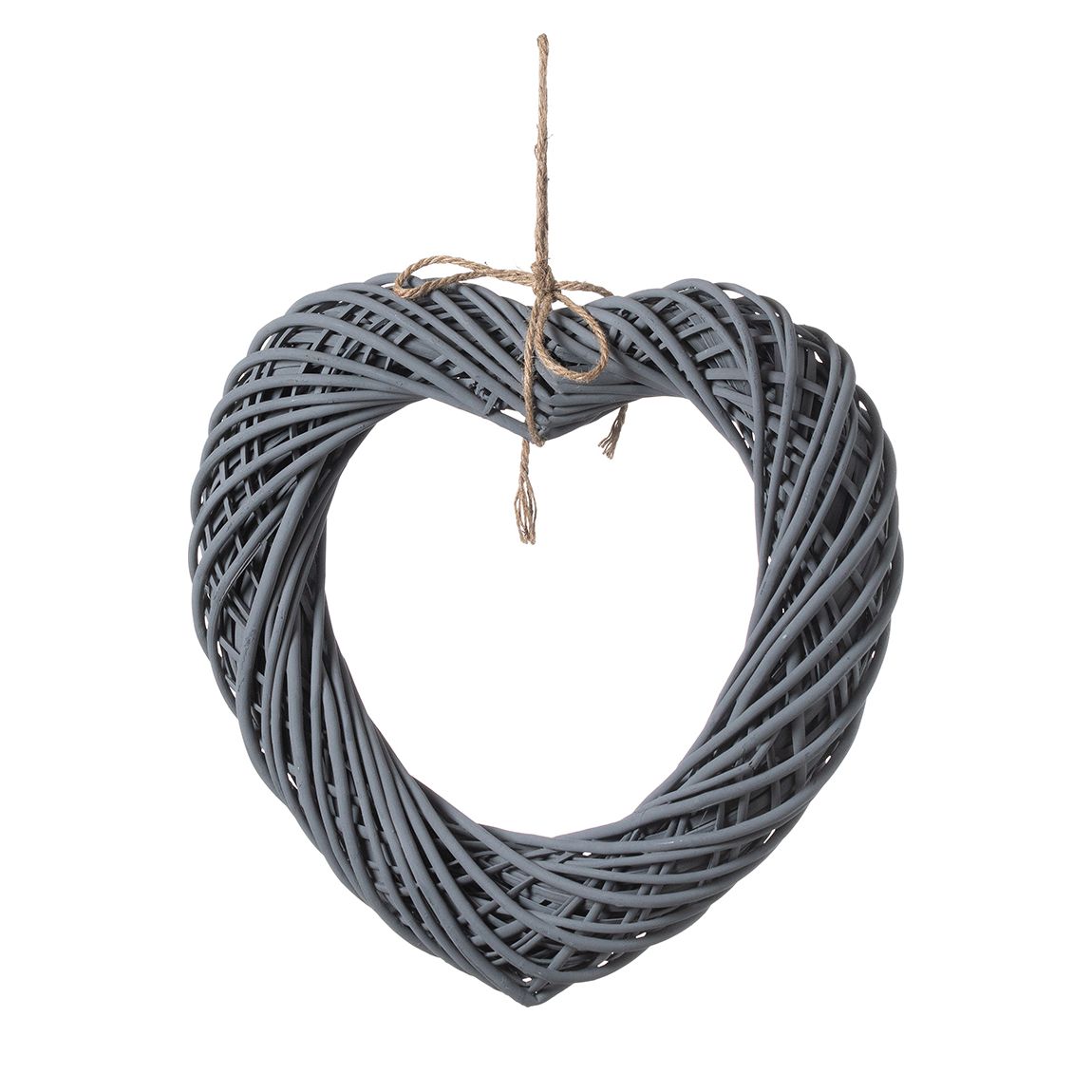 Grey Large Wicker Hanging Heart With Rope Detail main product photo