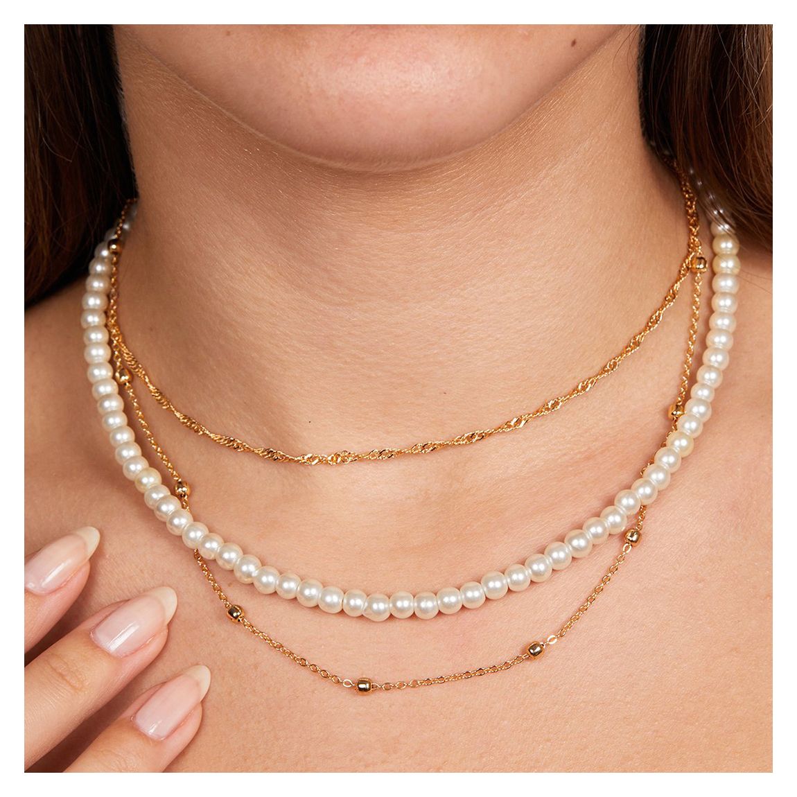 Gold Pearl Layered Necklace main product photo