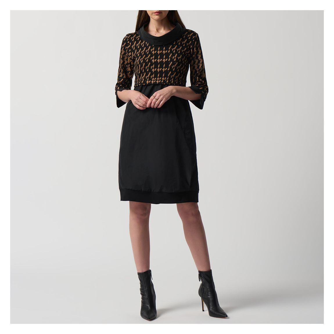Black and Brown High Neck Midi Dress main product photo