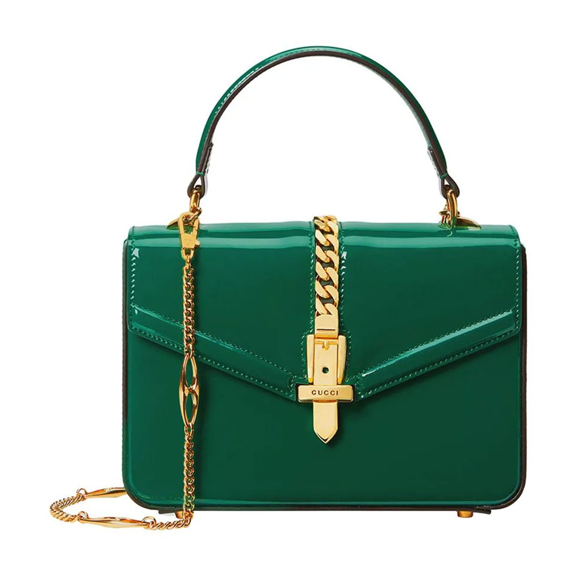 Gucci Green Sylvie 1969 Patent Leather Handbag main product photo
