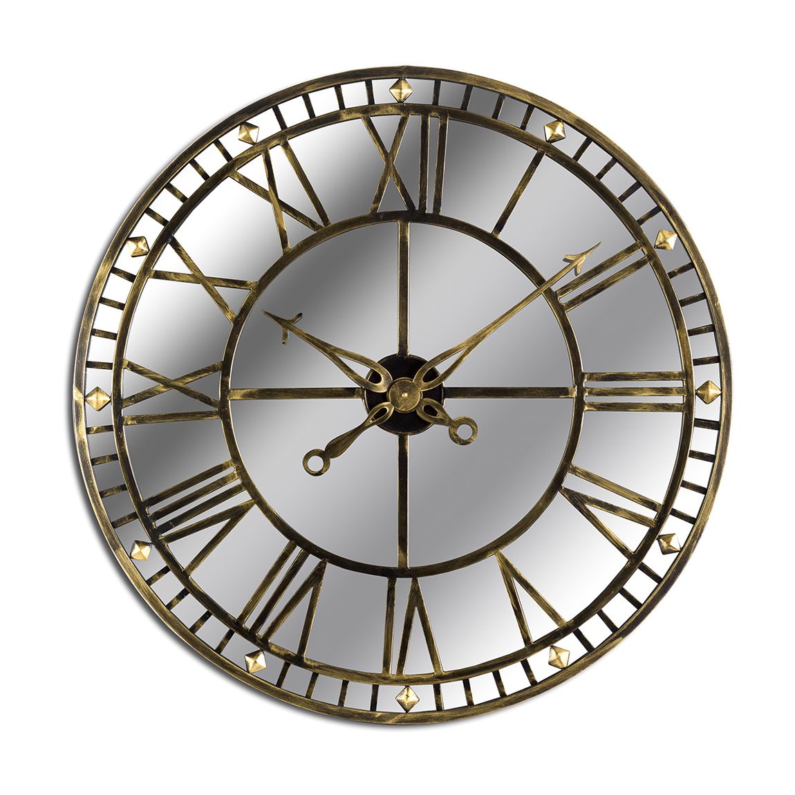 Large Antique Brass Mirrored Skeleton Clock main product photo