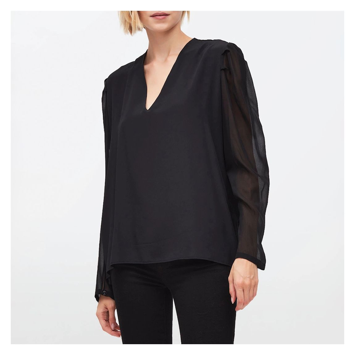 Black Puff Sleeve Silk Blend Blouse main product photo