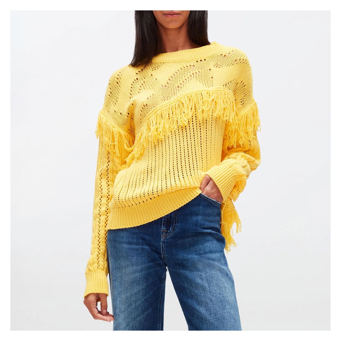 Yellow Fringed Cotton Blend Jumper main product photo