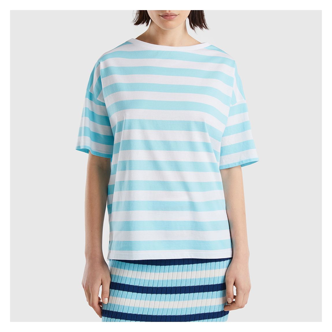 Light Blue Stiped Cotton T-Shirt main product photo