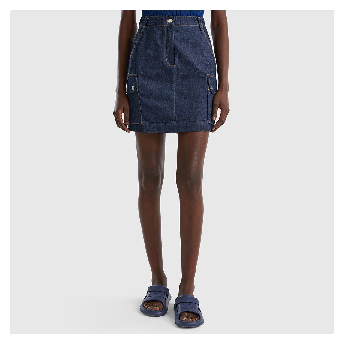 Navy Cotton Denim Skirt main product photo