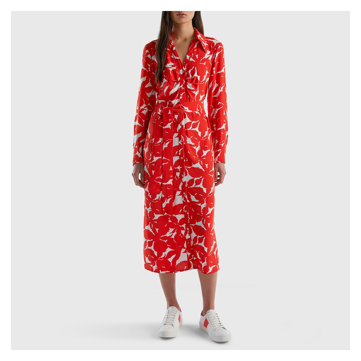 Red Floral Shirt Dress main product photo