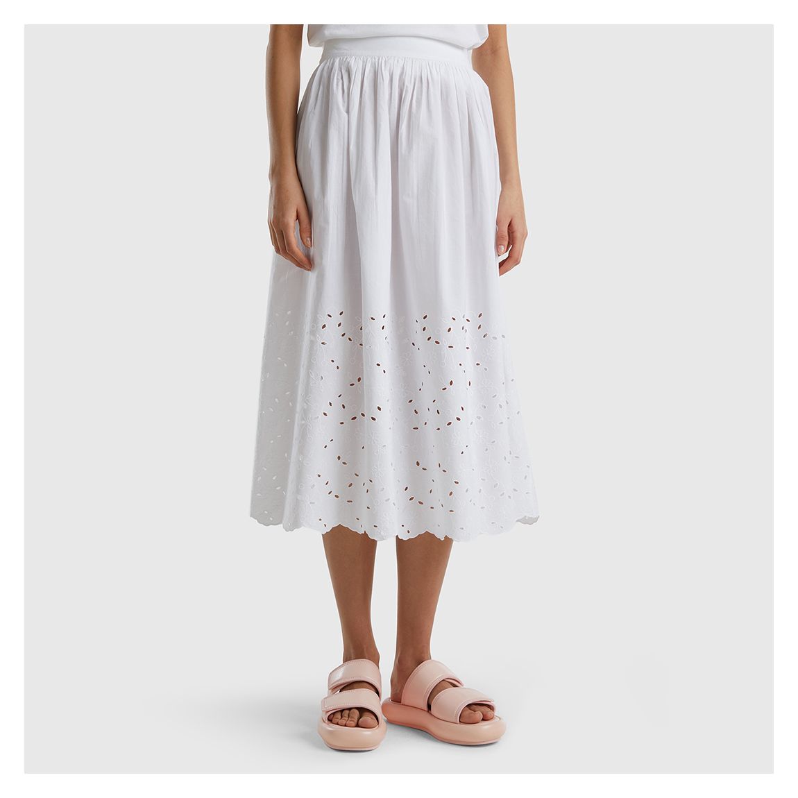 White Cut Out Cotton Midi Skirt main product photo