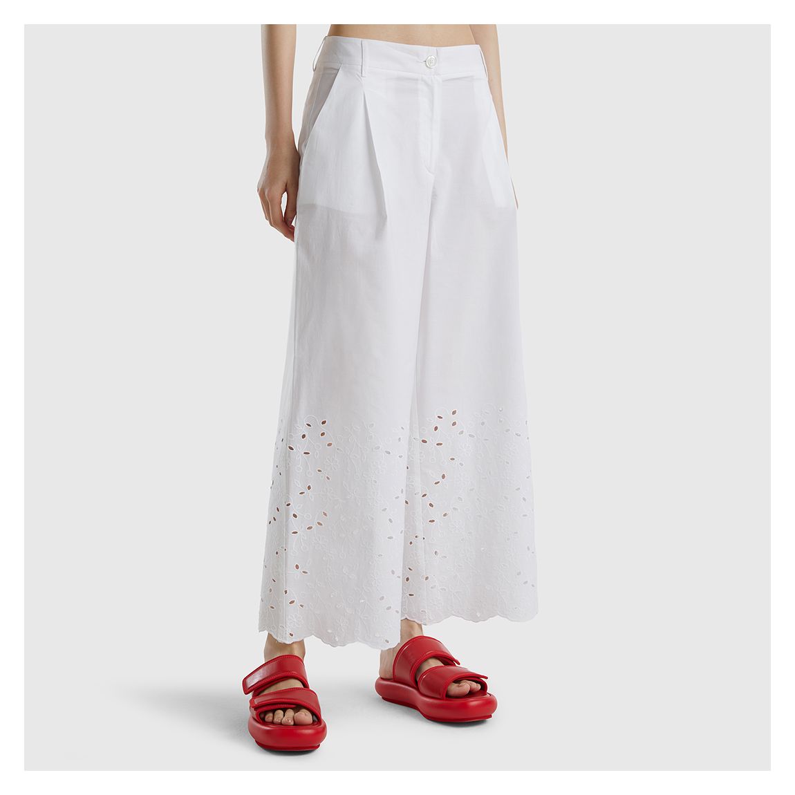 White Cut Out Cotton Trousers main product photo