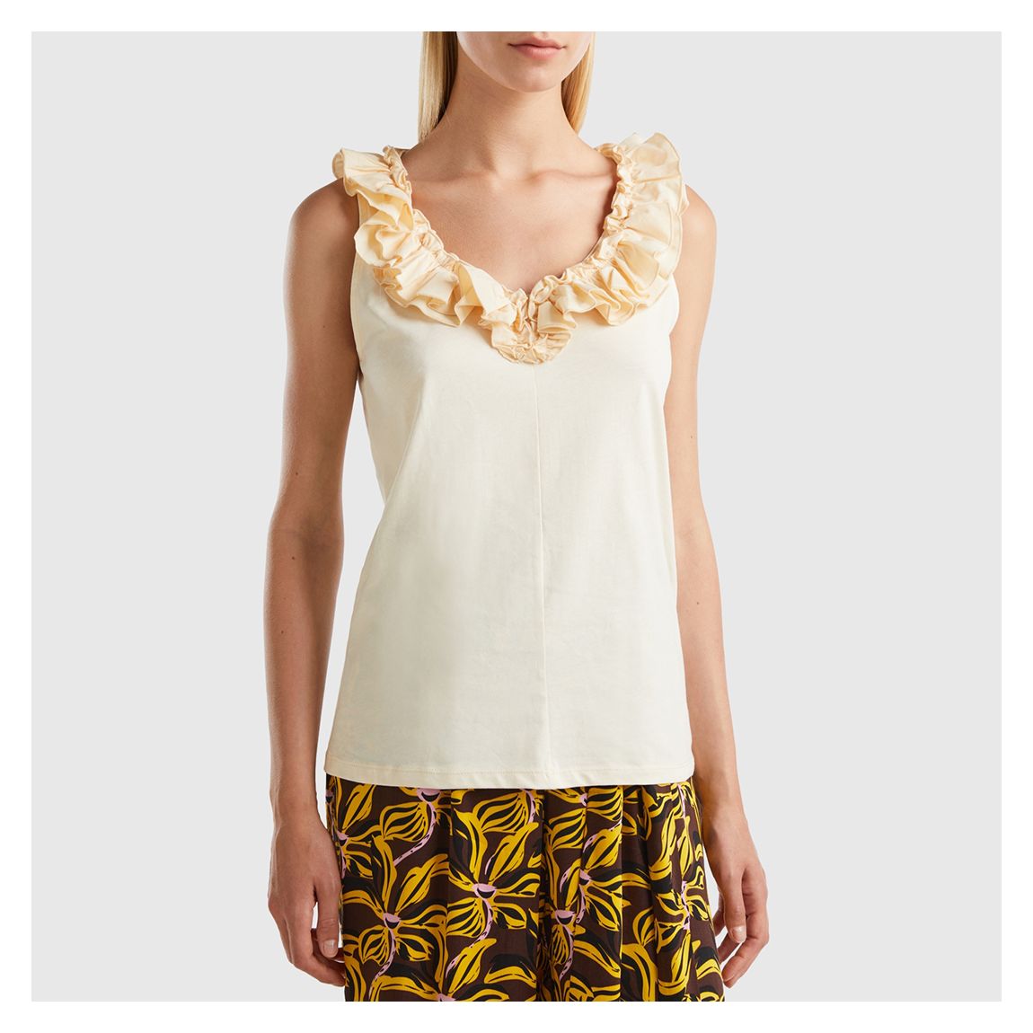 White Ruffle Neck Cotton Top main product photo