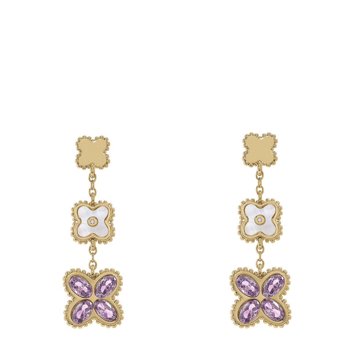 18ct Pale Gold Plated Purple Stone Drop Earrings main product photo