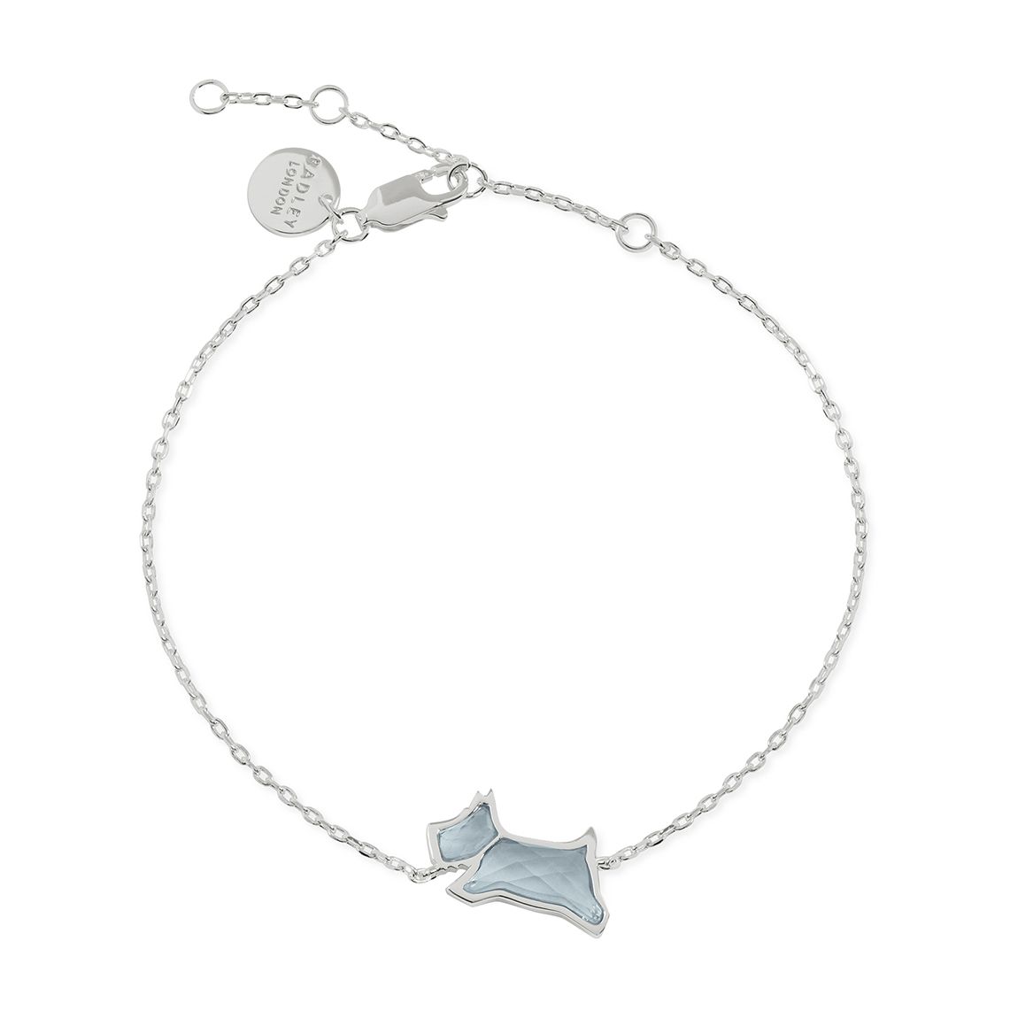 Sterling Silver Pale Blue Stone Jumping Dog Bracelet. main product photo