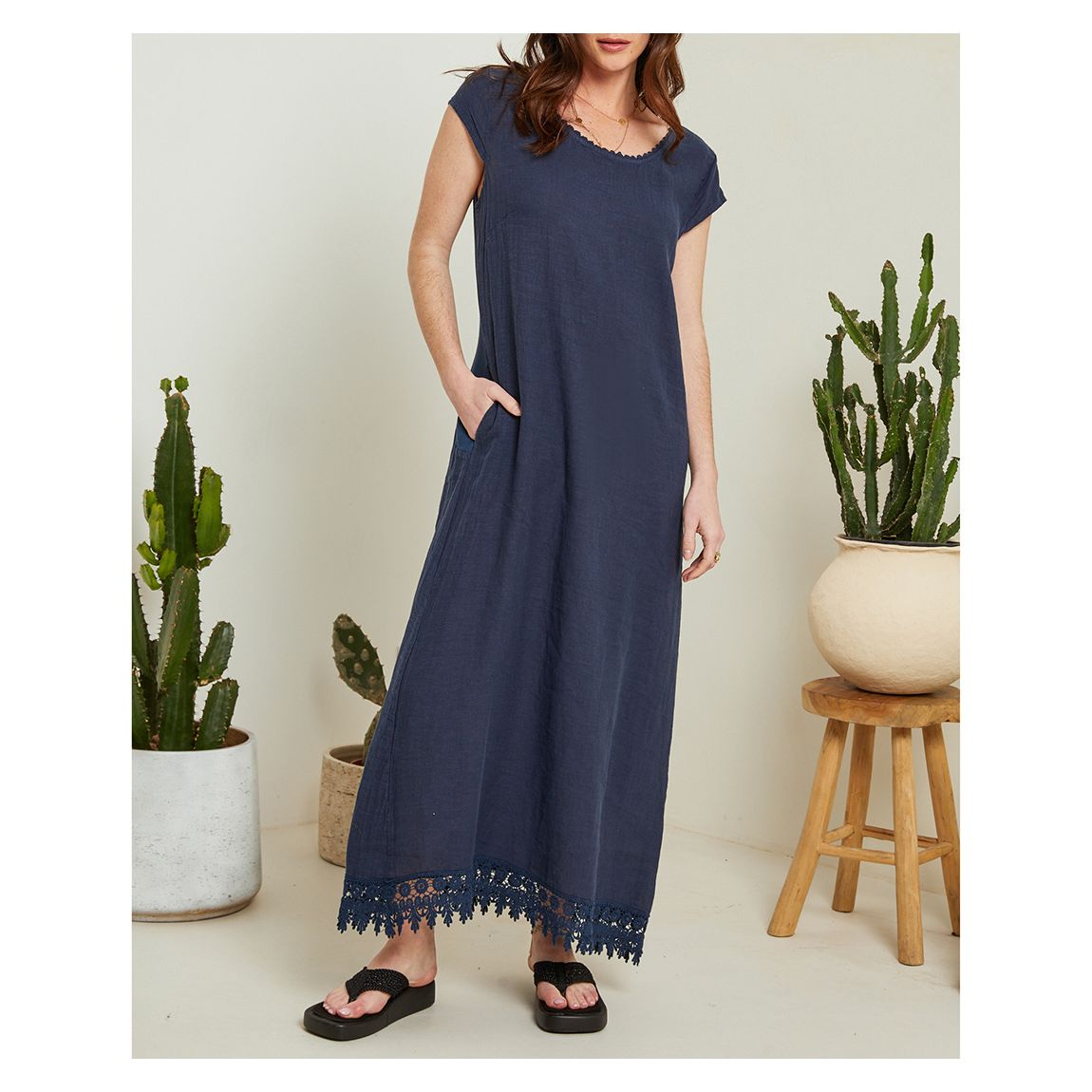 Navy Linen Maxi Dress main product photo