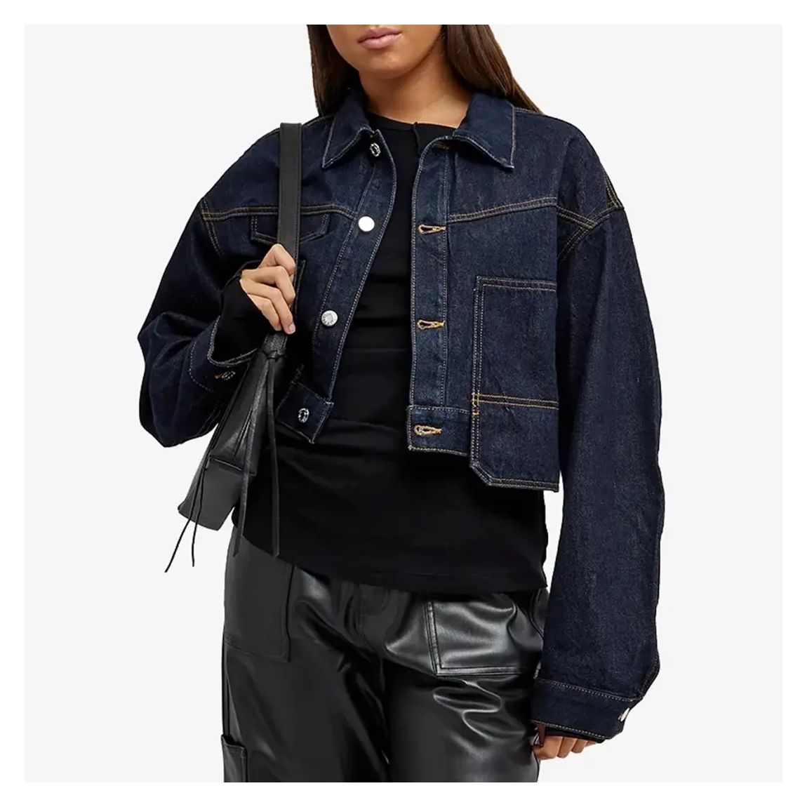 Dark Blue Trucker Cropped Denim Jacket main product photo