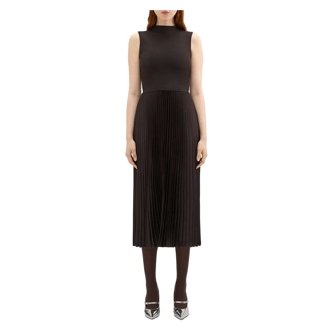 Brown Pleated Midi Dress main product photo