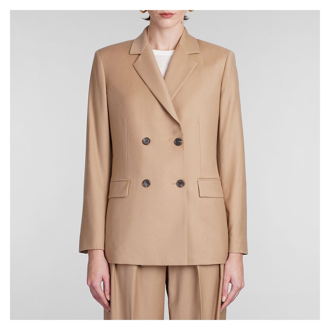 Camel Slim Double Breasted Wool Blazer main product photo
