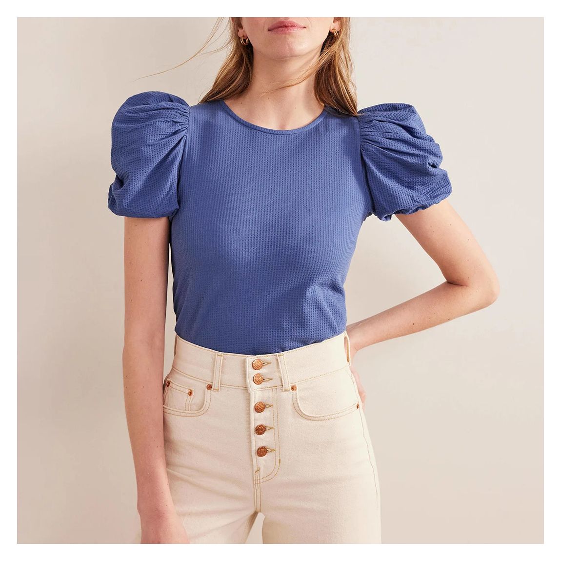 Blue Puff Sleeve Jersey Top main product photo