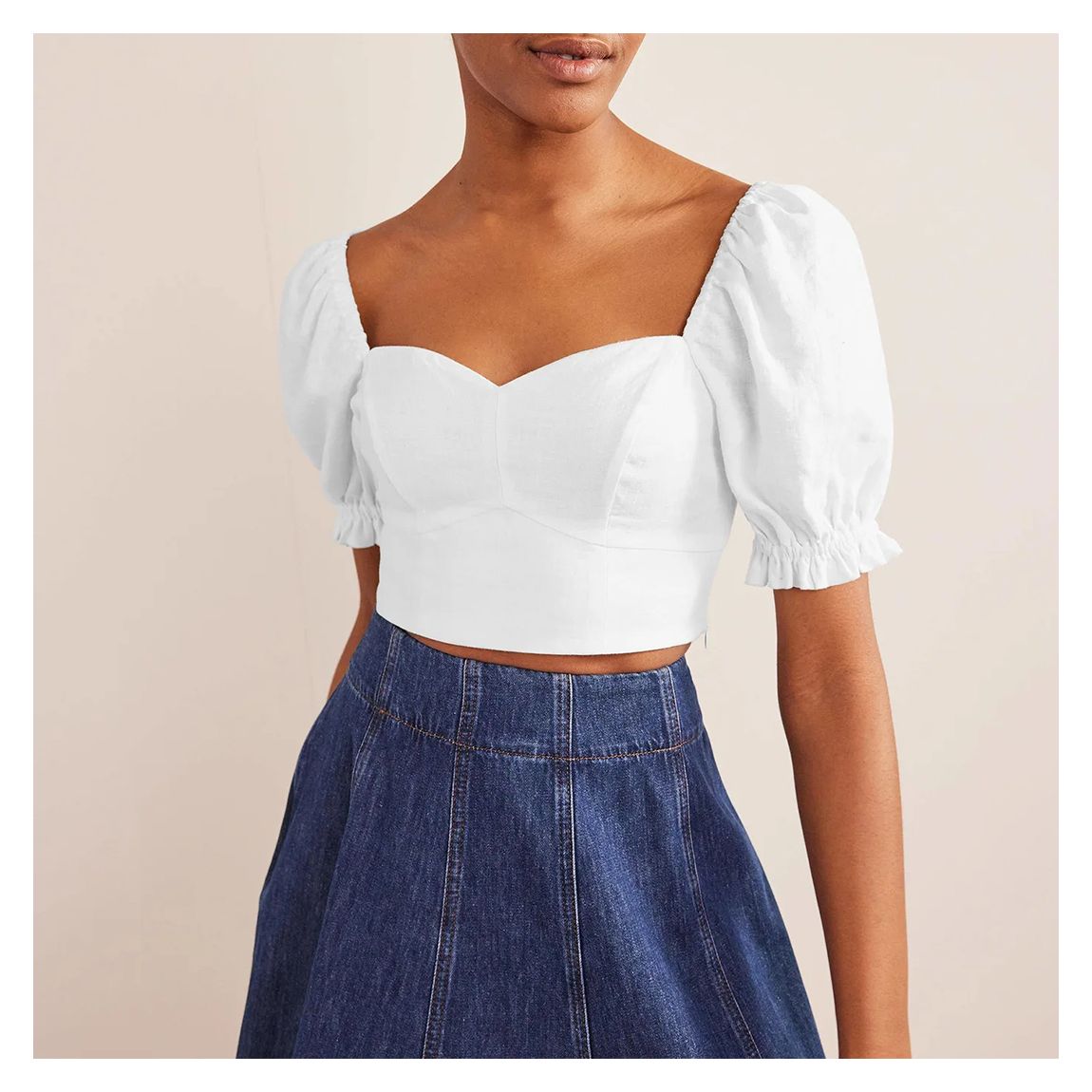 White Sweetheart Linen Top main product photo