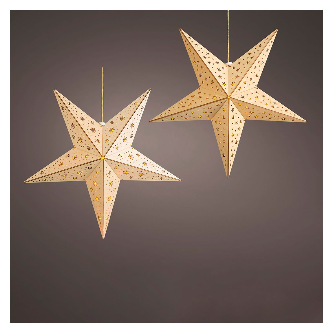 LED Light Up Indoor Star Set in Wood, Set of 2 main product photo
