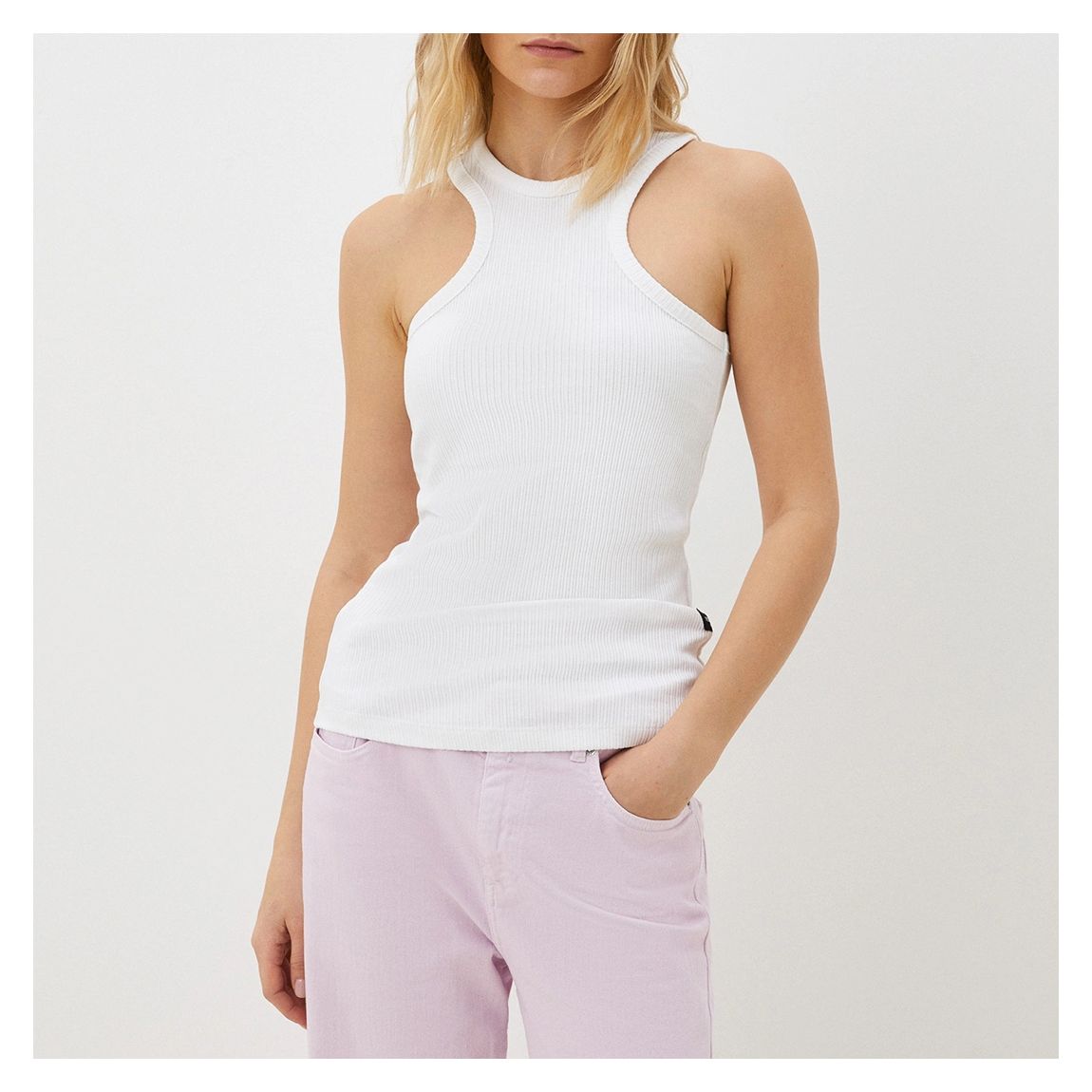 White Slim Fit Ribbed Tank Top main product photo