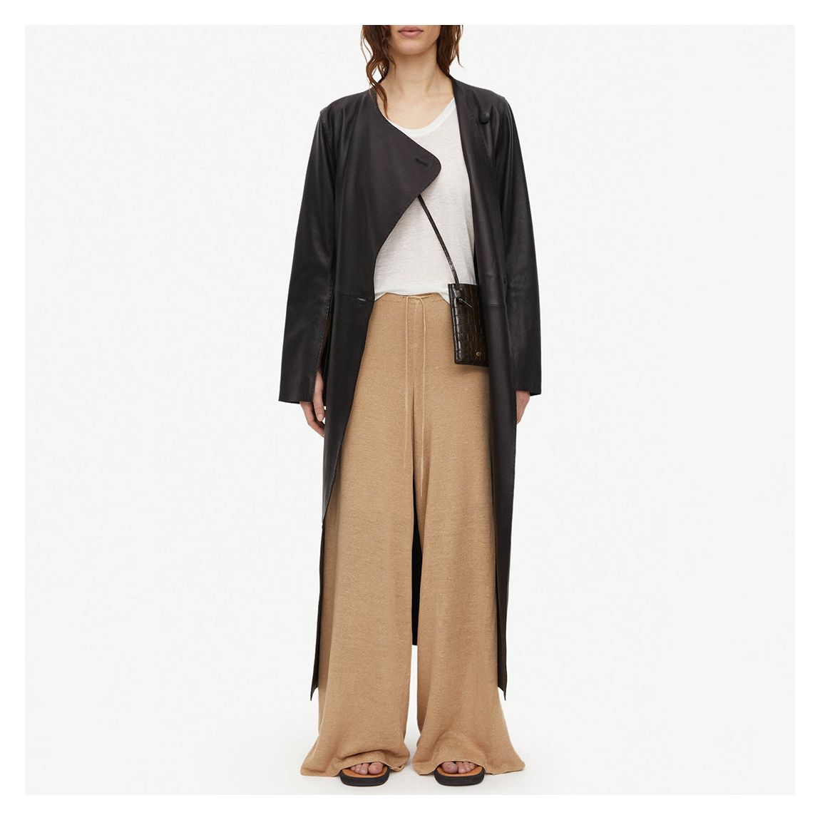Camel Wide Leg Linen Trouser main product photo