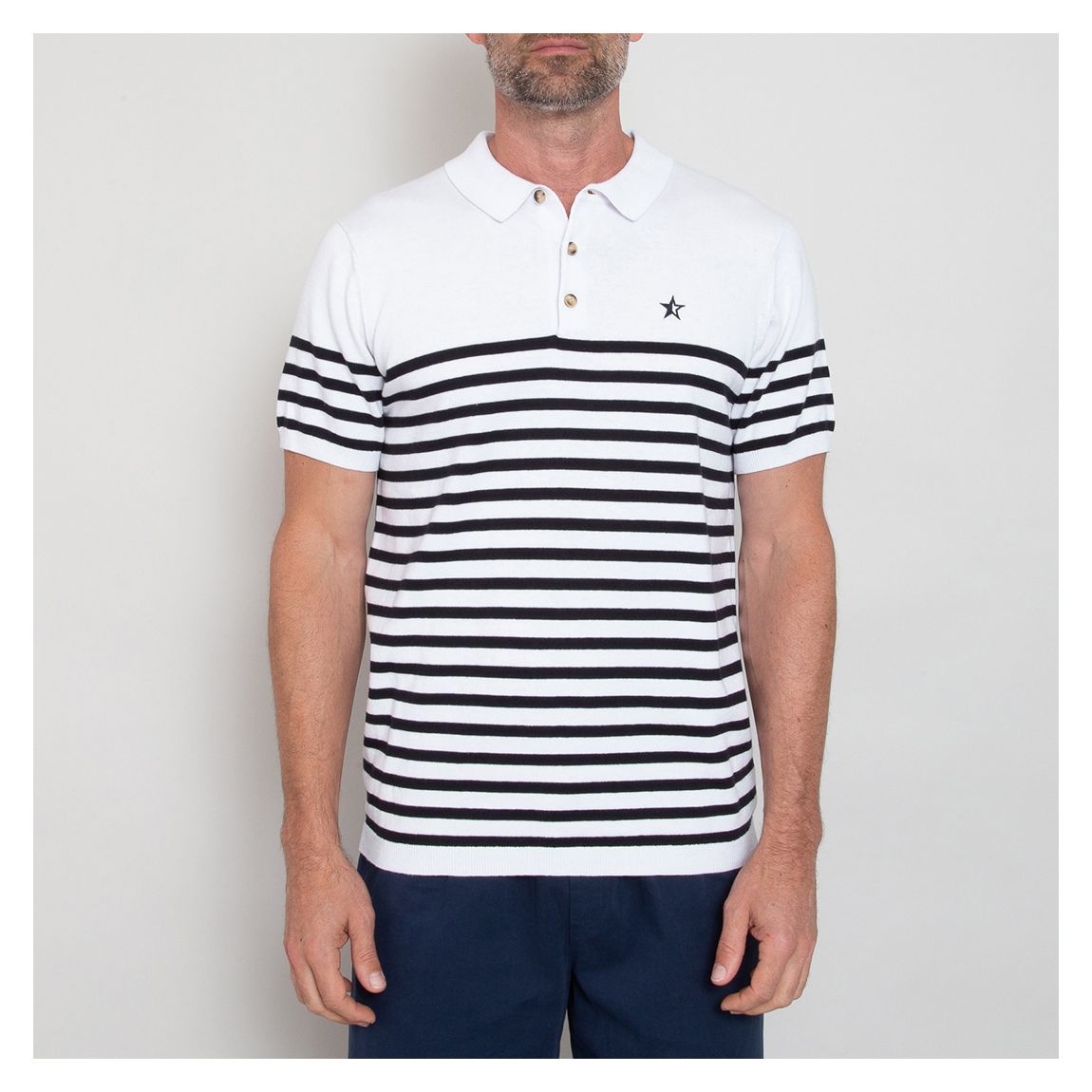 White/Black Cotton Knit Polo main product photo
