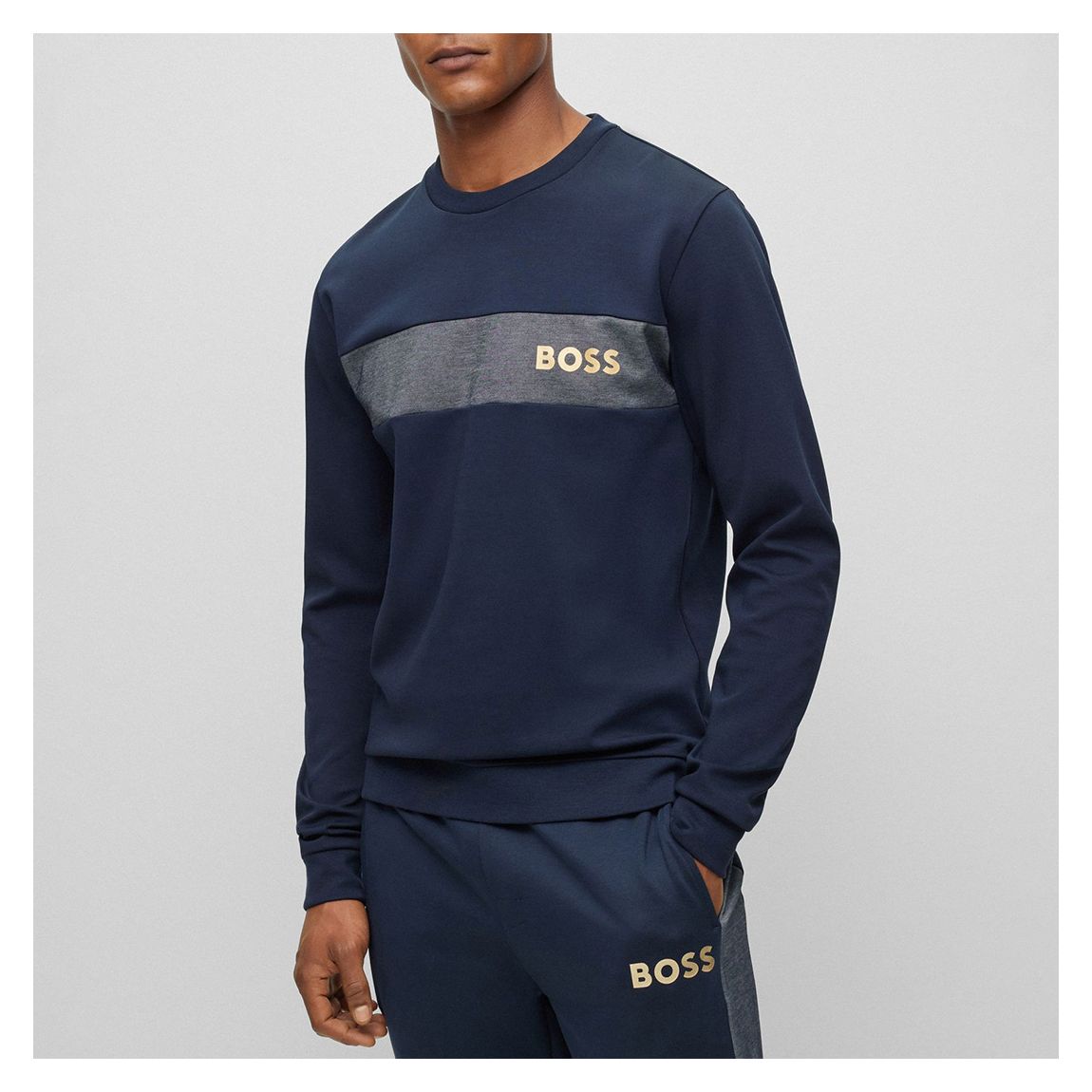 Dark Blue Stripe Cotton Blend Sweatshirt main product photo