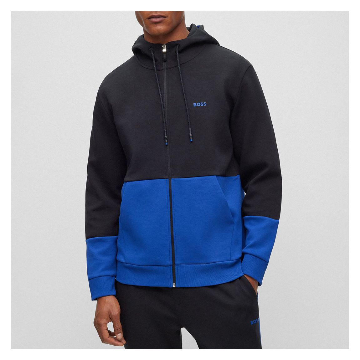 Black Saggy Zipped Cotton Blend Hoodie main product photo