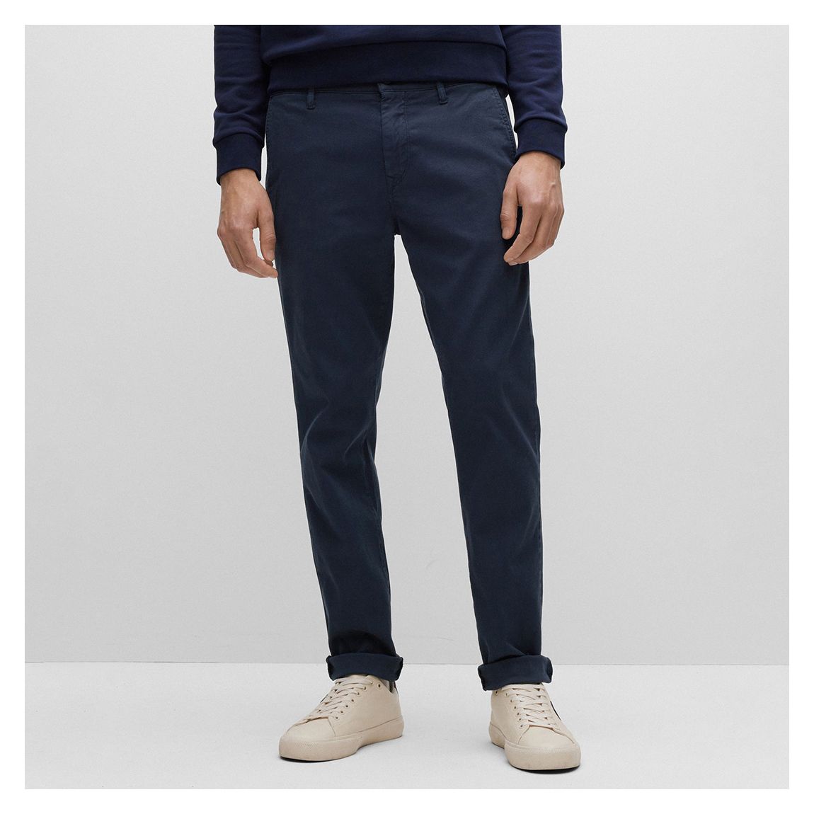 Dark Blue Schino Stretch Cotton Blend Trousers main product photo
