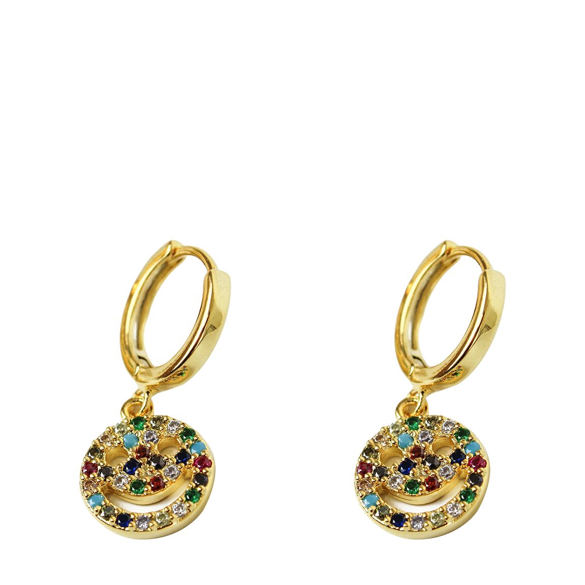 Rainbow Gemstone Happy Face Hoop Earrings main product photo