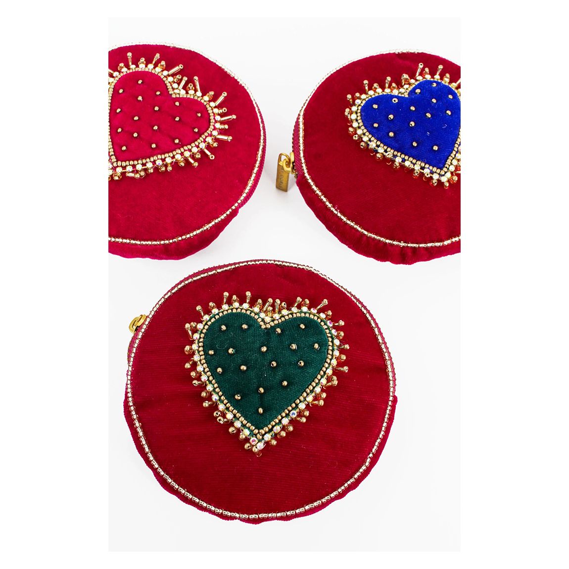 Blue, Green And Ruby Red Hearts Set Of 3 Round Purses main product photo