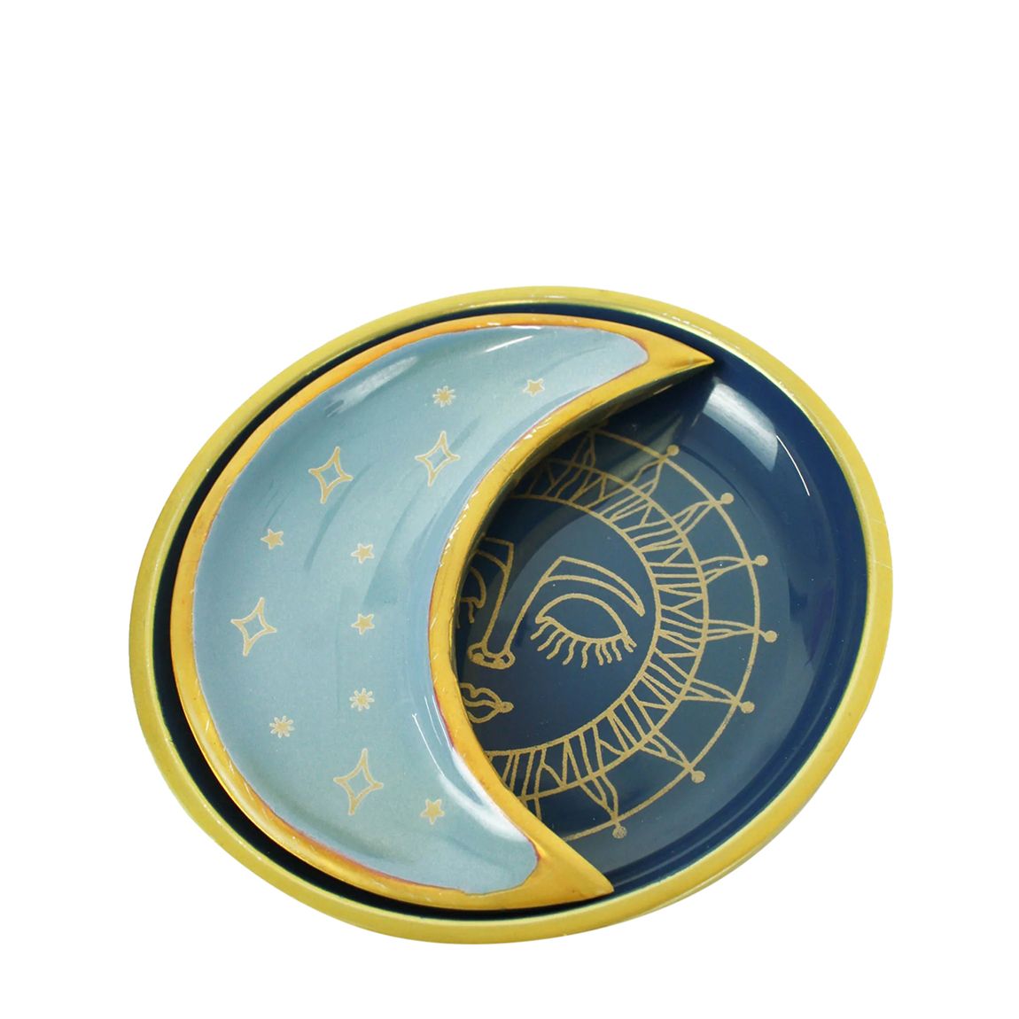 Blue Enamel Sun Face & Crescent Moon Trinket Dish main product photo